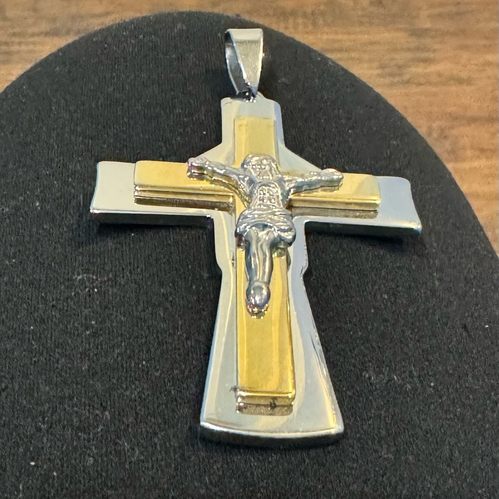 Large Stainless Steel Charm or Pendant two tone 4 inches